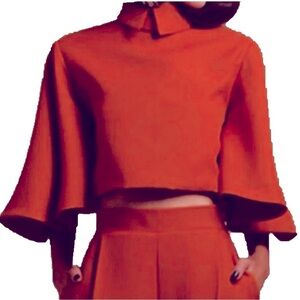 StyleWe Stand Up Collar Crop Top XL Butterfly Sleeves Cinnabar